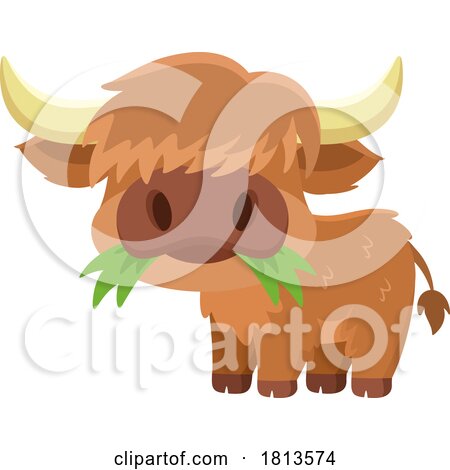 Highland Cow Mascot Eating Licensed Cartoon Clipart by Hit Toon