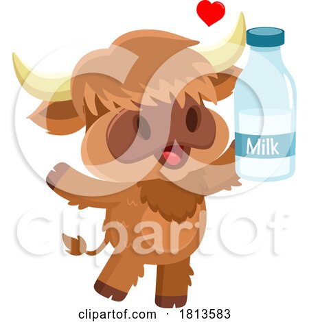 Highland Cow Mascot with Milk Licensed Cartoon Clipart by Hit Toon