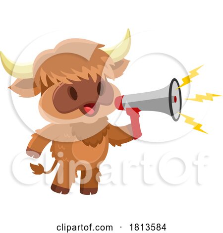 Highland Cow Mascot Using a Megaphone Licensed Cartoon Clipart by Hit Toon