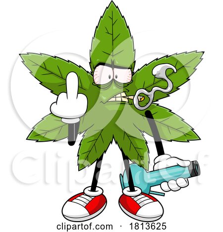 Pot Leaf Mascot Smoking and Flipping the Middle Finger Licensed Cartoon Clipart by Hit Toon