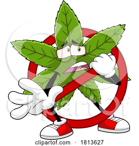 Pot Leaf Mascot Reaching out from a Prohibited Sign Licensed Cartoon Clipart by Hit Toon