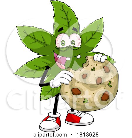 Pot Leaf Mascot Eating a Cookie Licensed Cartoon Clipart by Hit Toon