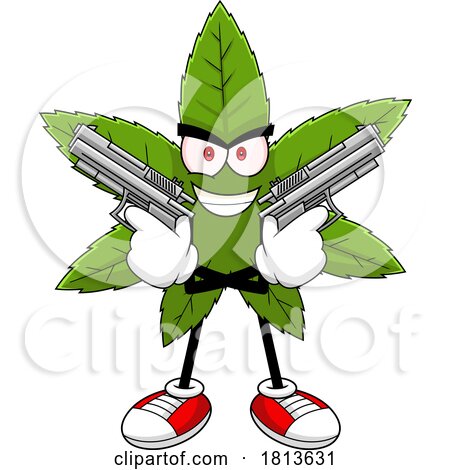 Armed Pot Leaf Mascot Licensed Cartoon Clipart by Hit Toon