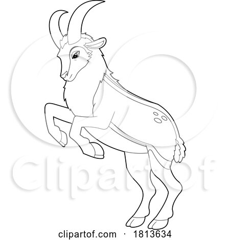 Rampant Goat Licensed Black and White Cartoon Clipart by Hit Toon