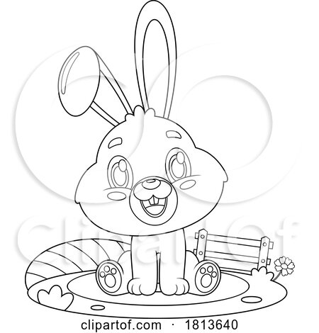Sitting Rabbit Barnyard Animal Licensed Black and White Cartoon Clipart by Hit Toon