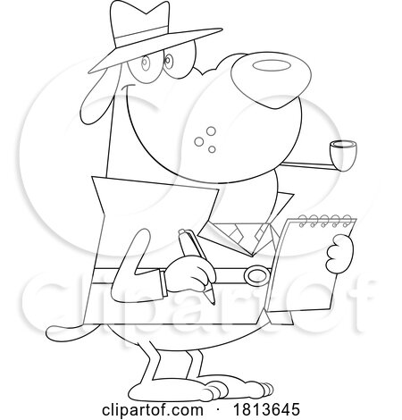 Detective Dog Taking Notes Licensed Black and White Cartoon Clipart by Hit Toon