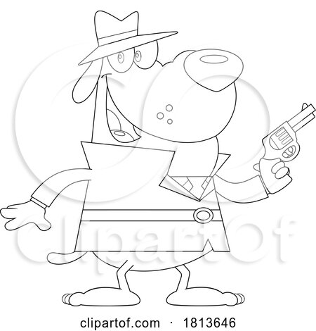 Detective Dog with Revolver Licensed Black and White Cartoon Clipart by Hit Toon