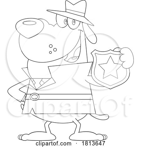 Detective Dog Showing His Badge Licensed Black and White Cartoon Clipart by Hit Toon