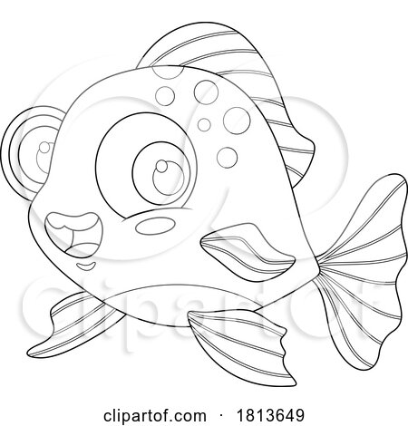 Cute Fish Licensed Black and White Cartoon Clipart by Hit Toon