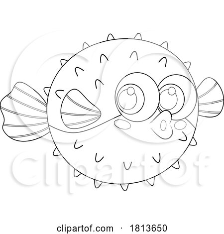 Blow Fish Licensed Black and White Cartoon Clipart by Hit Toon