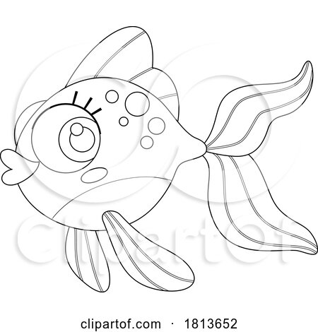 Cute Goldfish Licensed Black and White Cartoon Clipart by Hit Toon