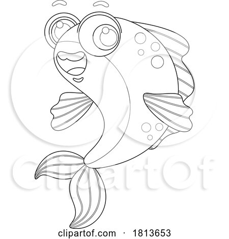 Cute Fish Licensed Black and White Cartoon Clipart by Hit Toon