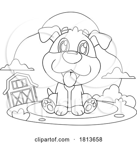 Sitting Dog Barnyard Animal Licensed Black and White Cartoon Clipart by Hit Toon