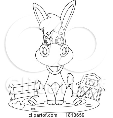 Sitting Donkey Barnyard Animal Licensed Black and White Cartoon Clipart by Hit Toon