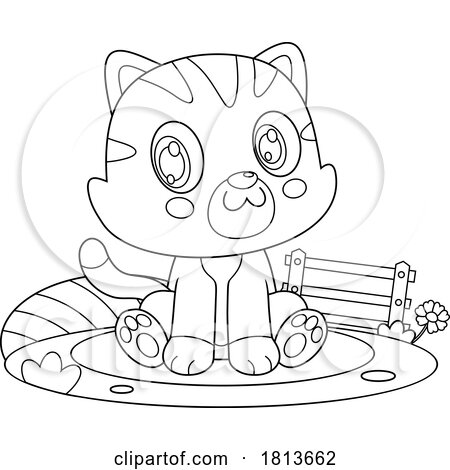 Sitting Cat Barnyard Animal Licensed Black and White Cartoon Clipart by Hit Toon