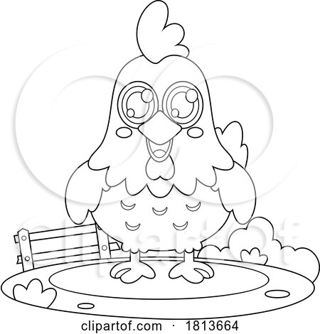 Chicken Barnyard Animal Licensed Black and White Cartoon Clipart by Hit Toon