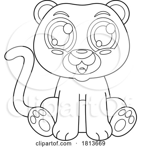 Sitting Panther Licensed Black and White Cartoon Clipart by Hit Toon