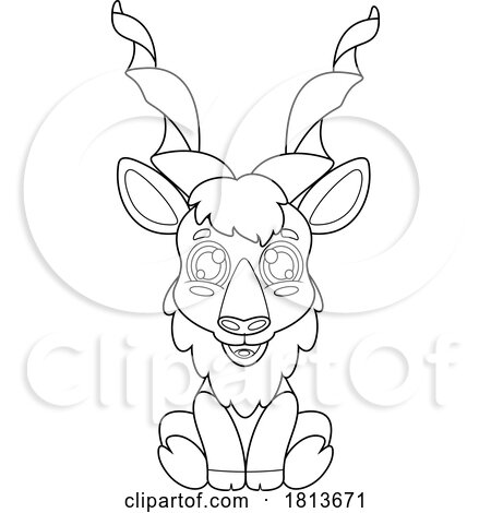 Sitting Markhor Licensed Black and White Cartoon Clipart by Hit Toon