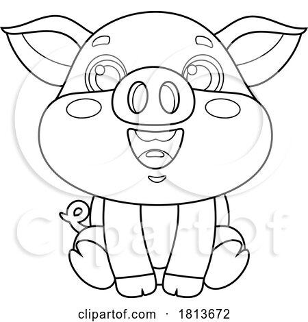 Cute Piglet Licensed Black and White Cartoon Clipart by Hit Toon