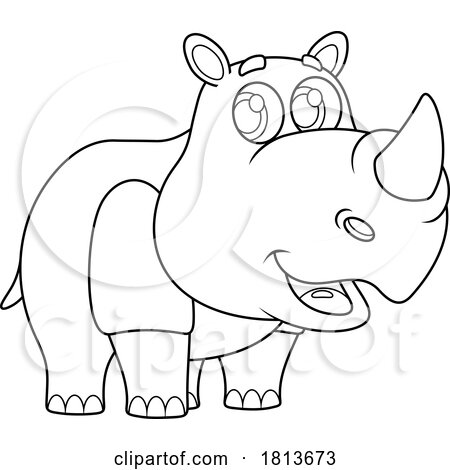 Cute Rhino Licensed Black and White Cartoon Clipart by Hit Toon