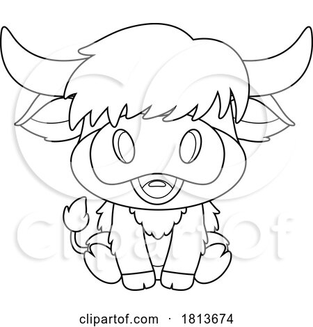 Cute Ox or Highland Cow Licensed Black and White Cartoon Clipart by Hit Toon