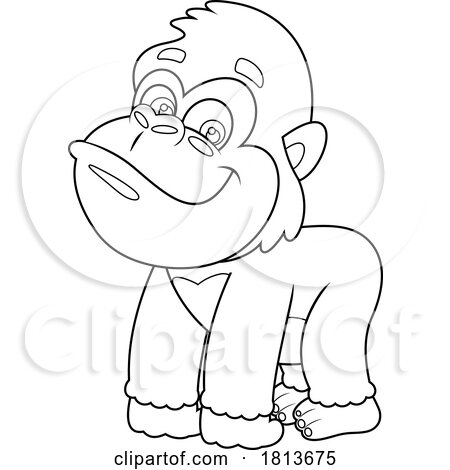 Baby Gorilla Licensed Black and White Cartoon Clipart by Hit Toon