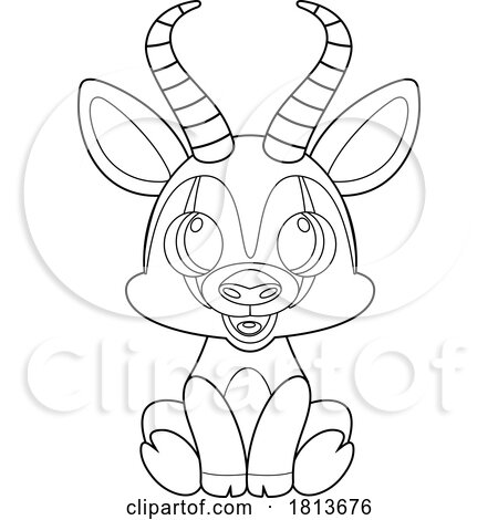 Sitting Baby Springbok Licensed Black and White Cartoon Clipart by Hit Toon