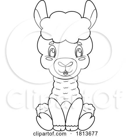 Sitting Llama Licensed Black and White Cartoon Clipart by Hit Toon