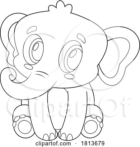 Cute Sitting Elephant Licensed Black and White Cartoon Clipart by Hit Toon