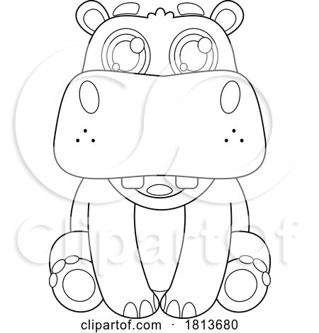 Cute Hippo Licensed Black and White Cartoon Clipart by Hit Toon