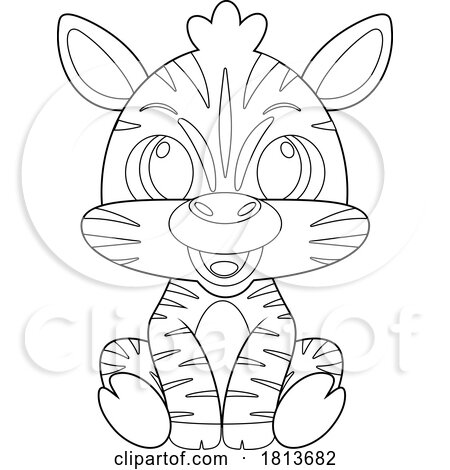 Cute Sitting Zebra Licensed Black and White Cartoon Clipart by Hit Toon