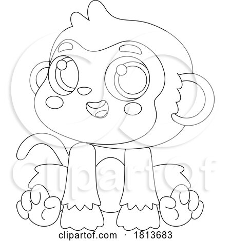 Cute Monkey Licensed Black and White Cartoon Clipart by Hit Toon