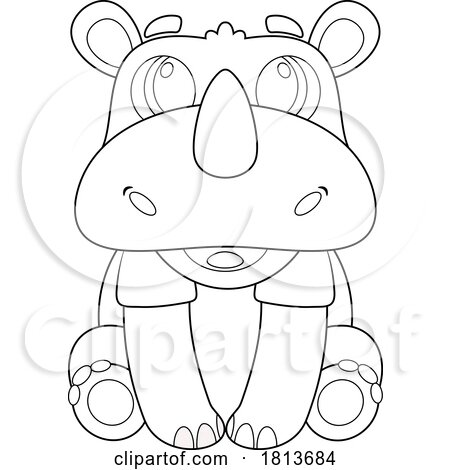 Cute Rhino Licensed Black and White Cartoon Clipart by Hit Toon