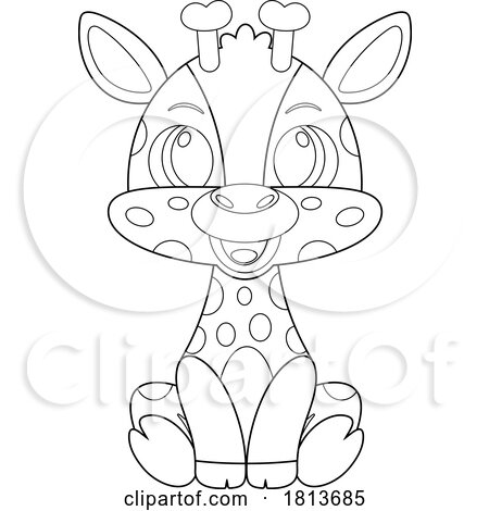 Cute Giraffe Licensed Black and White Cartoon Clipart by Hit Toon