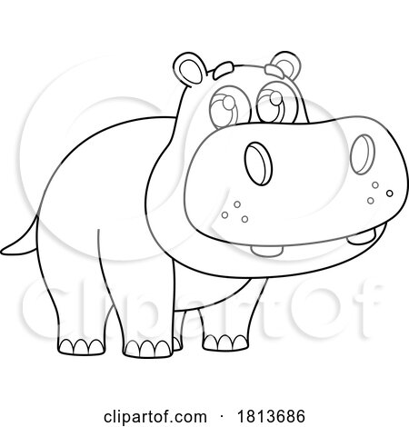 Cute Hippo Licensed Black and White Cartoon Clipart by Hit Toon