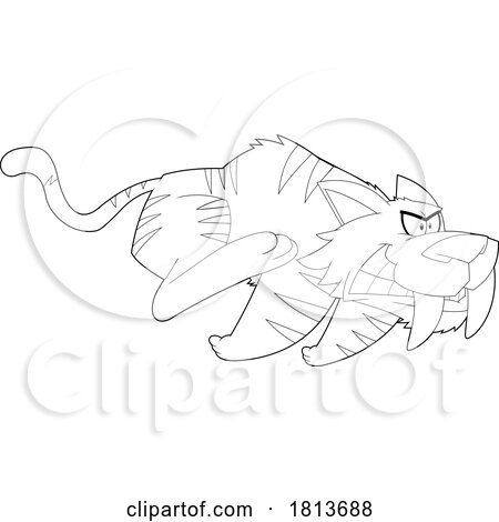 Smilodon Saber Tooth Tiger Licensed Black and White Cartoon Clipart by Hit Toon