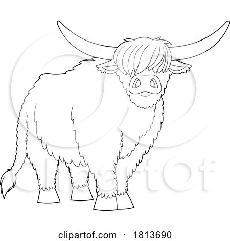 Highland Cow Licensed Black and White Cartoon Clipart by Hit Toon