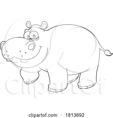 Hippo Licensed Black and White Cartoon Clipart by Hit Toon