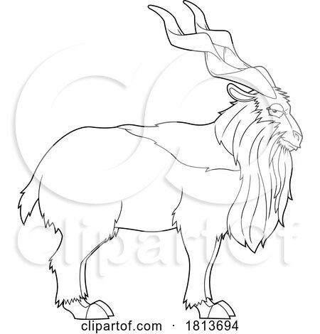 Markhor Licensed Black and White Cartoon Clipart by Hit Toon