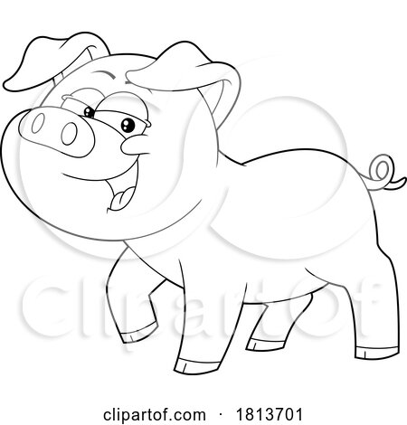 Piggy Barnyard Animal Licensed Black and White Cartoon Clipart by Hit Toon