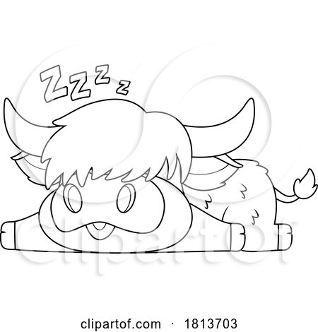 Highland Cow Mascot Sleeping Licensed Black and White Cartoon Clipart by Hit Toon