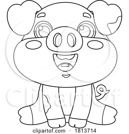 Sitting Muddy Piggy Barnyard Animal Licensed Black and White Cartoon Clipart by Hit Toon