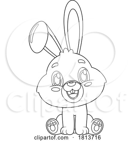 Sitting Rabbit Barnyard Animal Licensed Black and White Cartoon Clipart by Hit Toon