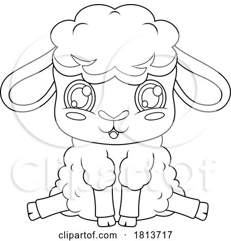 Sitting Lamb Barnyard Animal Licensed Black and White Cartoon Clipart by Hit Toon