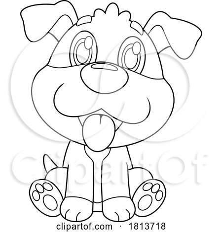 Sitting Dog Barnyard Animal Licensed Black and White Cartoon Clipart by Hit Toon