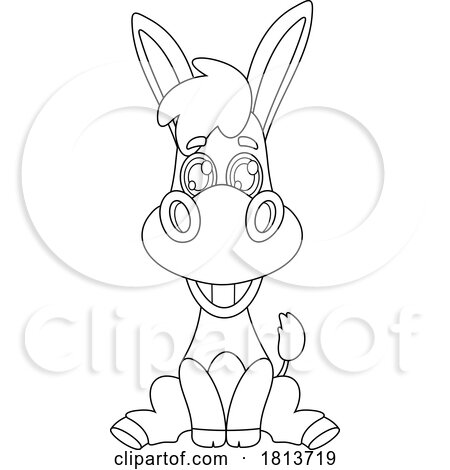 Sitting Donkey Barnyard Animal Licensed Black and White Cartoon Clipart by Hit Toon