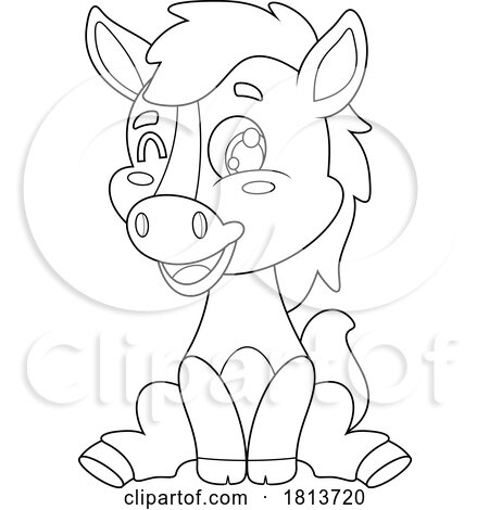 Sitting Horse Barnyard Animal Licensed Black and White Cartoon Clipart by Hit Toon