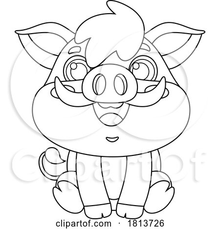 Sitting Baby Boar Licensed Black and White Cartoon Clipart by Hit Toon