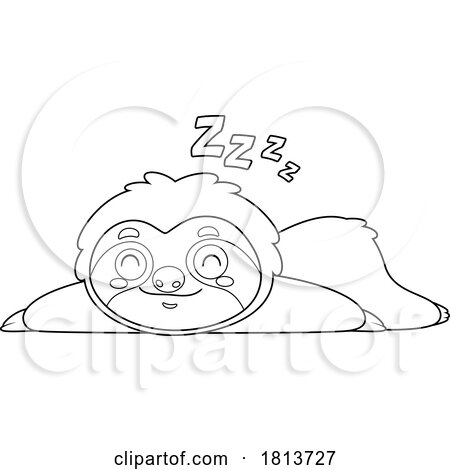 Sloth Sleeping Licensed Black and White Cartoon Clipart by Hit Toon