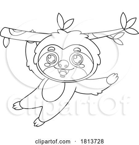 Sloth Hanging out on a Branch Licensed Black and White Cartoon Clipart by Hit Toon